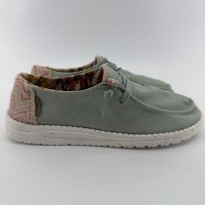 Hey‎ Dude Wendy Aloe Green Canvas Slip On Loafers Shoes Womens 8